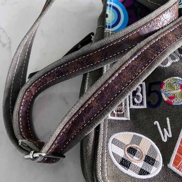 Zia Poppy Italy Canvas Crossbody Bag Multicolor Embroidered Boho Patchwork - Picture 10 of 14